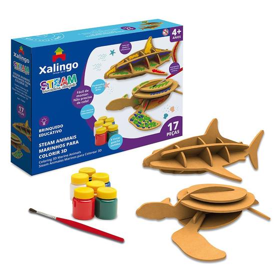 Imagem de Steam Quebra-Cabeça Educativo 3D Animais Marinhos para Colorir Xalingo