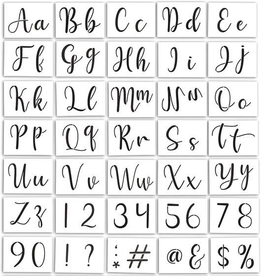 Imagem de Stencil Letras Alfabeto Cursivo Números 35 Peças 10x7cm