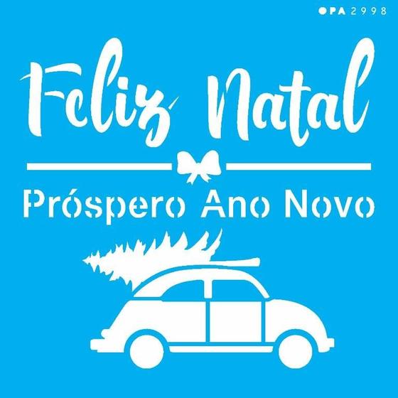 Imagem de Stencil Opa 14 x 14 cm - Feliz Natal Fusca - 2998