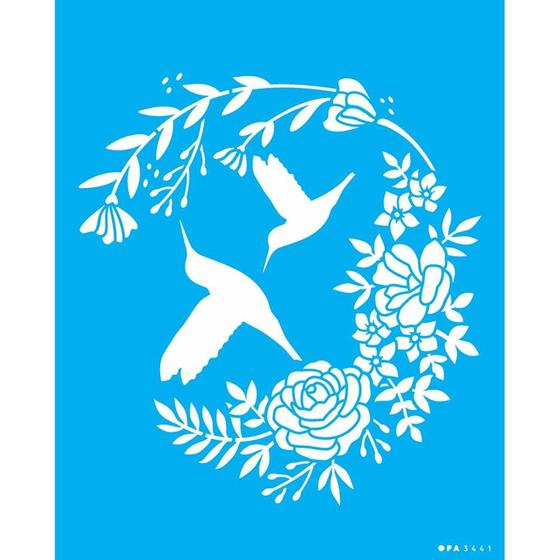 Imagem de Stencil Opa 20 x 25 cm - Guirlanda Flores e Beija-Flor - 3441