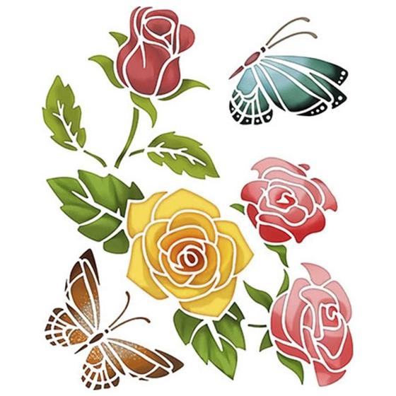 Imagem de Stencil Pintura Rosas com Borboleta Str-012 25x20 Litoarte
