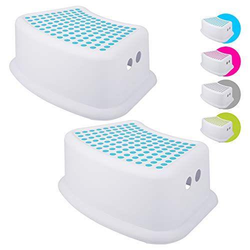 Imagem de Step Stool for Kids (2 Pack), Toddlers Stool for Potty Training, Bathroom, Kitchen, Bedroom, Toy Room e Sala de Estar. Banquetas de banheiro com apertos antiderrapantes macios para segurança, empilháveis (azul)