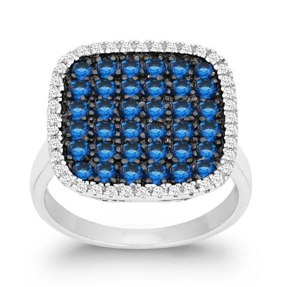 Imagem de Sterling Prata Azul CZ Preto Rhodium Square Ring, Tamanho 7