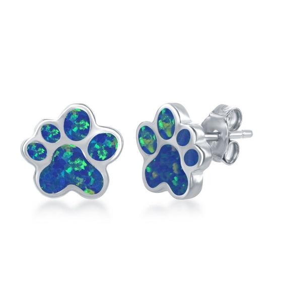 Imagem de Sterling Prata Azul Inlay Opala Pata Stud Brincos