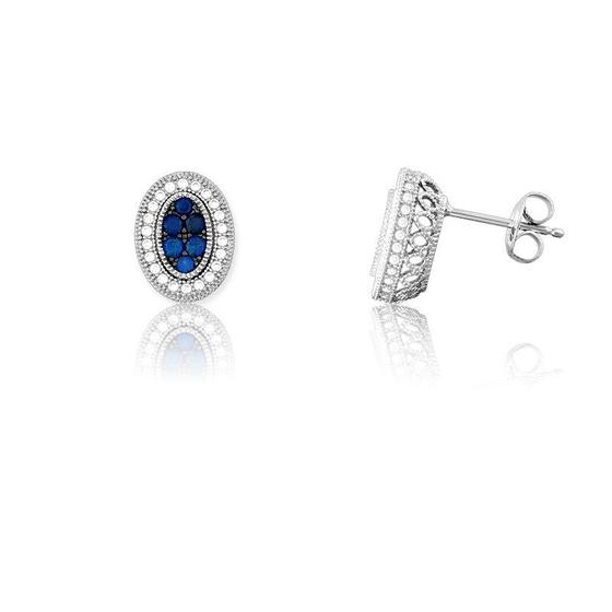 Imagem de Sterling Prata Oval Safira Micro Pave Brincos