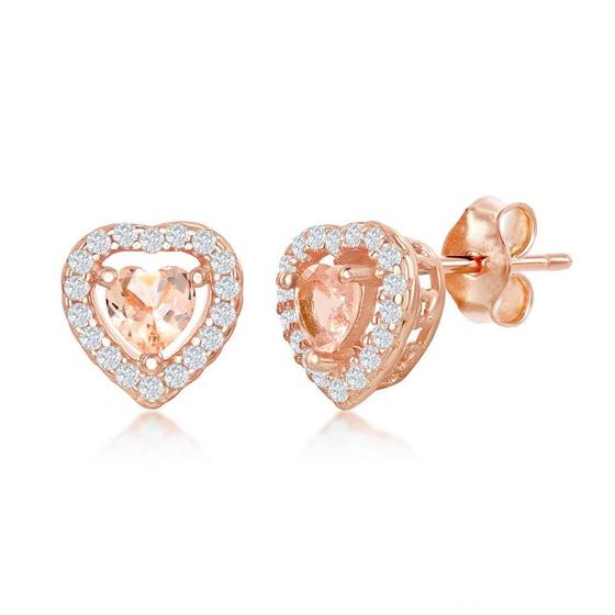 Imagem de Sterling Prata Rosa GP Coração Morganite CZ Stud Brincos