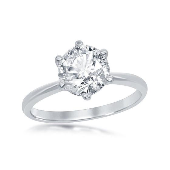 Imagem de Sterling Prata Six-Prong Solitaire CZ Ring, Tamanho 7