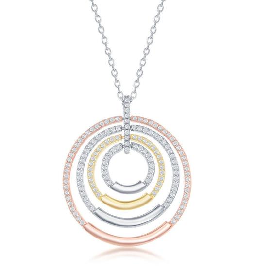 Imagem de Sterling Prata Tri Color Multi-Circle CZ Colar