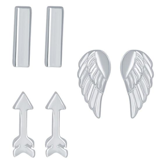 Imagem de Sterling Silver Bar Flecha e Asas de Anjo Stud Brincos, Conjunto