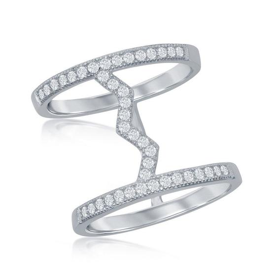 Imagem de Sterling Silver Center Heartbeat Double Row CZ Ring, Tamanho 9