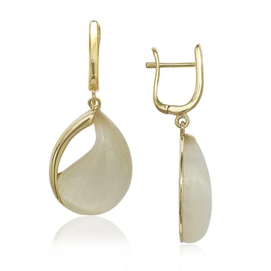 Imagem de Sterling Silver GP Nude Yellow Cat's Eye Teardrop Brincos