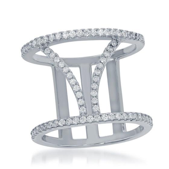 Imagem de Sterling Silver Open Duplo CZ V Ring, Tamanho 8