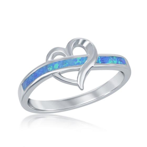 Imagem de Sterling Silver Open Heart Anel de Opala Azul Inlay, Tamanho 8