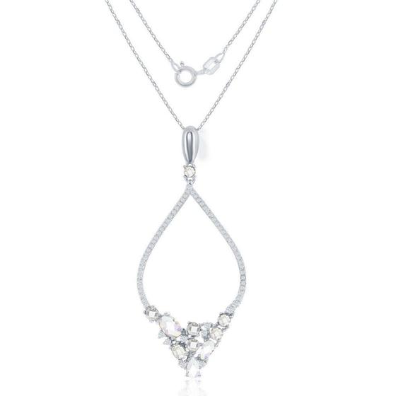 Imagem de Sterling Silver Open Marquise CZ Corrente de Pingente