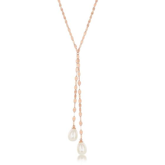 Imagem de Sterling Silver Rose GP Mirror Chain com FWP Lariat Colar