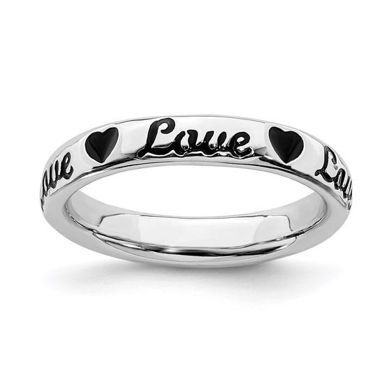 Imagem de Sterling Silver Stackable Expressões Esmalte Preto Anel de Amor