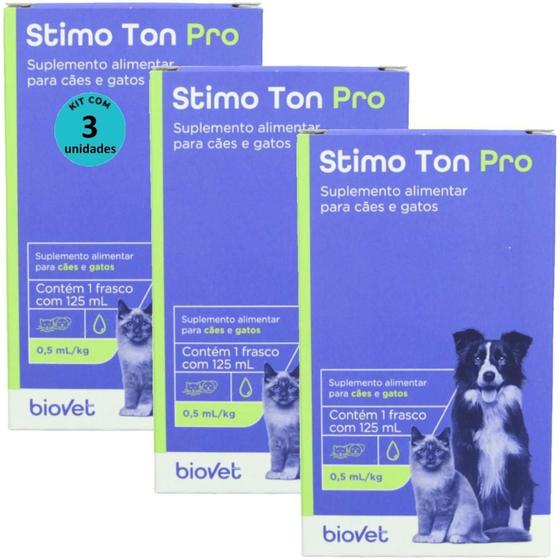 Imagem de Stimo Ton Pro 125Ml Para Cães E Gatos Biovet Kit Com 3