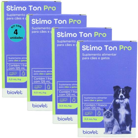 Imagem de Stimo Ton Pro 125ml Para Cães e Gatos Biovet Kit Com 4