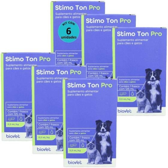 Imagem de Stimo Ton Pro 125Ml Para Cães E Gatos Biovet Kit Com 6