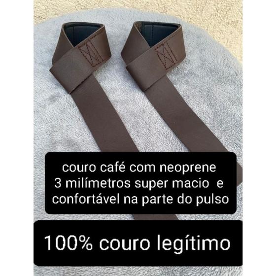 Imagem de Strap Fita Couro Legítimo Academia Musculação com neoprene