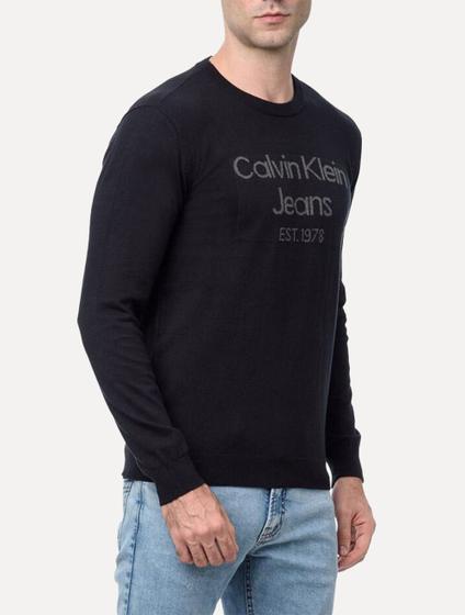 Imagem de Suéter Calvin Klein Jeans Masculino Tricot Gola Careca Logo 1978 Preto