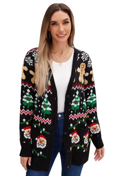 Imagem de Suéter Cardigan Natalino Feminino Spadehill - Estilo Gingerbread