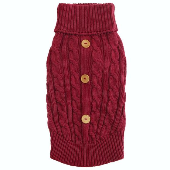 Imagem de Suéter de Tricô com Trança e Botões Marsala Unisex Tam P