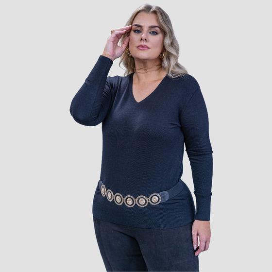 Suéter Feminino Básico Modal Gola V - NET TRICOT Imagem de Suéter Feminino Básico Modal Gola V
