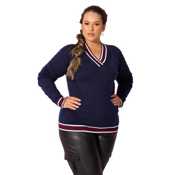 Imagem de Suéter Feminino Blusa Plus Size Manga Longa Colegial