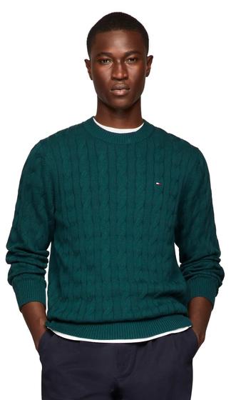 Imagem de Suéter Tommy Hilfiger Cable Knit para homens, verde cipreste, tamanho M