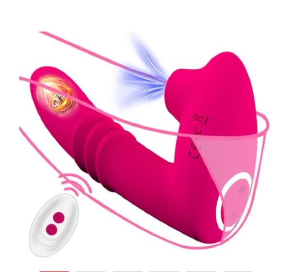 Imagem de Sugador de Clitóris e Vibrador Feminino Em L 10 Velocidades Controle Sem Fio Sugador Clitoriano