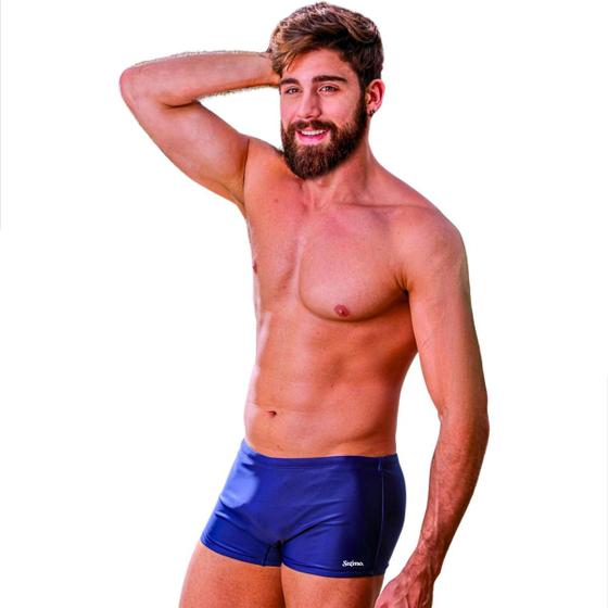 Imagem de Sunga Boxer Adulto Masculina Preta Tecido Liso Tradicional Forrada Zero Transparencia Calçao de Banho Proteçao Solar Uv Moda Praia Nataçao Piscina 