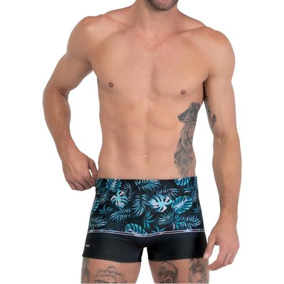 Imagem de Sunga Boxer Box Masculina Forrada com Cordão de Regulagem Moda Praia FPS 50+ Estampa Floral Verão