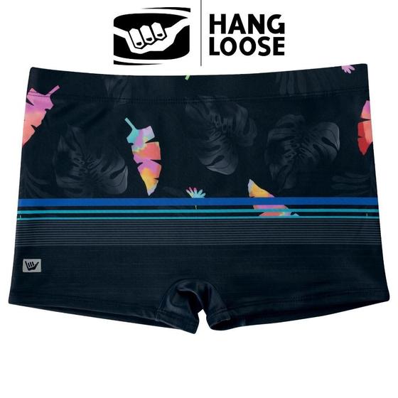 Imagem de Sunga Masculina Hang Loose Boxer Box Estampa em Listra Floral Moda Praia Com Cordão de Regulagem