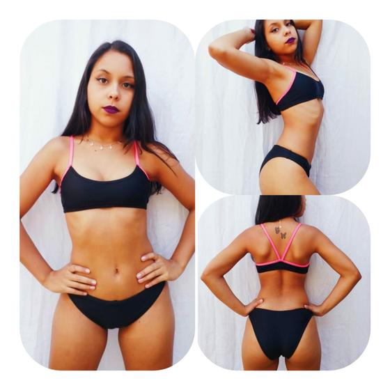 Imagem de Sunkini Preto com det. Rosa ou Verde para natação ou hidroginástica Hidromania Rio Natação