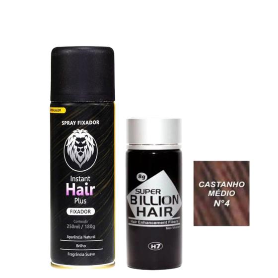 Imagem de Super Billion Hair Castanho Médio 8g + Fixador Instant Hair Plus 250ml