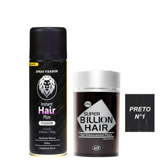 Imagem de Super Billion Hair Preto 25g + Fixador Instant Hair Plus 250ml