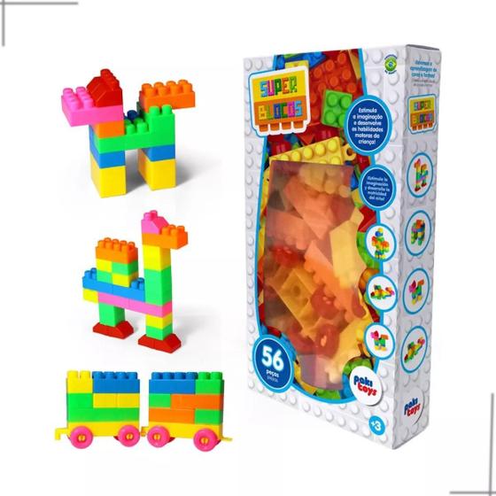 Imagem de Super Blocos De Montar Brinquedo Didático 56 Peças Paki Toys