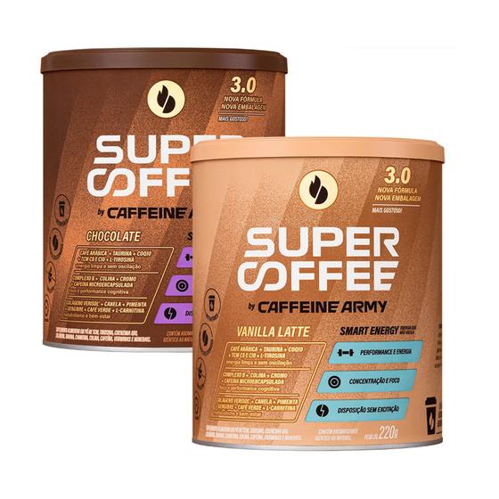 Imagem de Super Coffee 3.0 Chocolate 220g e Super Coffee 3.0 Baunilha (Vanilla Latte) 220g -Kit com 2 un.