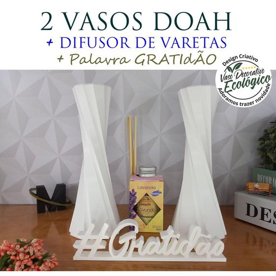 Imagem de Super Combo com 2 Vaso Decorativo + Difusor de Vareta + Palavra GRATIDÃO - Decoração de interiores, sala, quarto, banhei