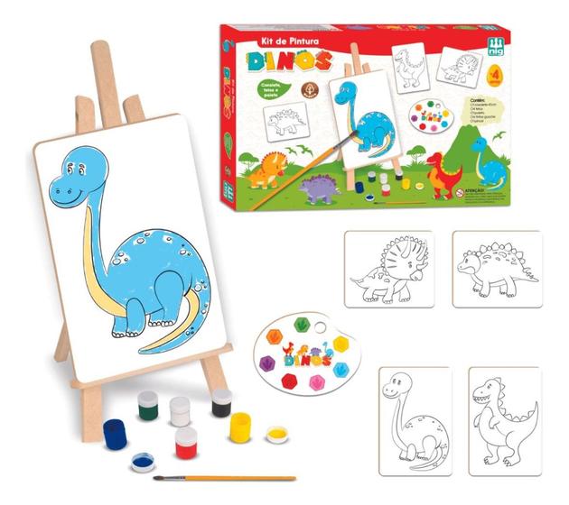 Imagem de Super Conjunto De Pintura Dinossauro DINOS Kit EDUCATIVO Infantil Em Madeira Com Acessórios - NIG