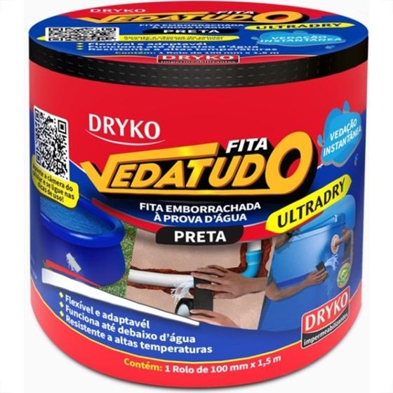 Imagem de Super Fita Veda Tudo Dryko Preta 100Mm X 1,5M Ultradry