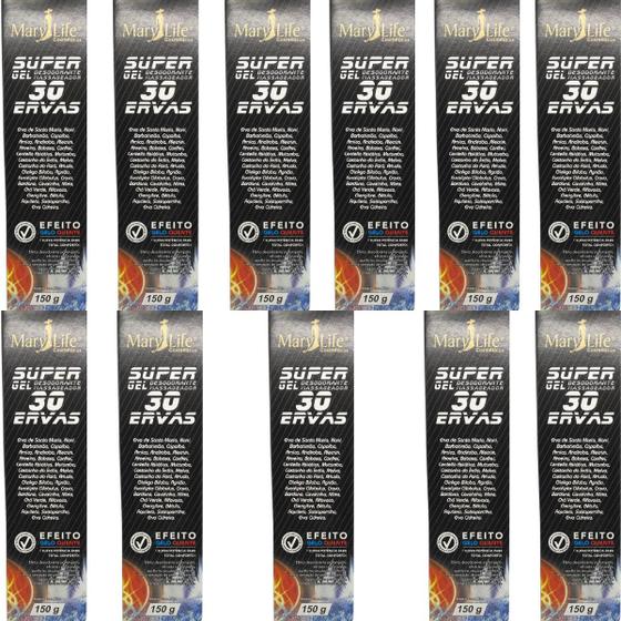 Imagem de Super Gel Desodorante Massageador Mary Life 30 Ervas Bisnaga 150g Kit 11 Unidades
