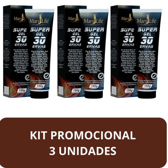 Imagem de Super Gel Desodorante Massageador Mary Life 30 Ervas Bisnaga 150g Kit 3 Unidades