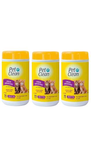 Imagem de Super kit 3 Lenços Pet Clean para Cães e Gatos