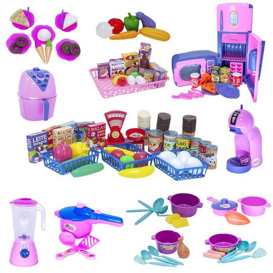 Imagem de Super Kit Cozinha Infantil Eletro Mercado Comida Panela 109p