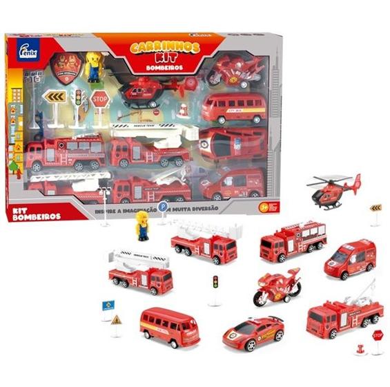 Imagem de Super Kit De Carrinhos Resgate dos Bombeiros à Fricção Com Acessórios - 16 Itens - Fênix