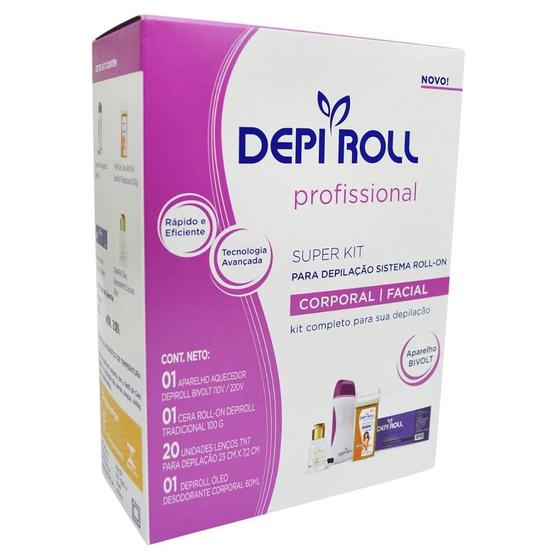 Imagem de Super Kit Depilação Depiroll Completo Aparelho Aquecedor Cera Quente Roll-On Bivolt