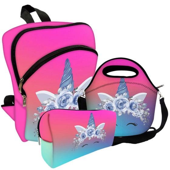 Imagem de Super Kit Escolar Mochila + Lancheira + Estojo  - Unicórnio Colors