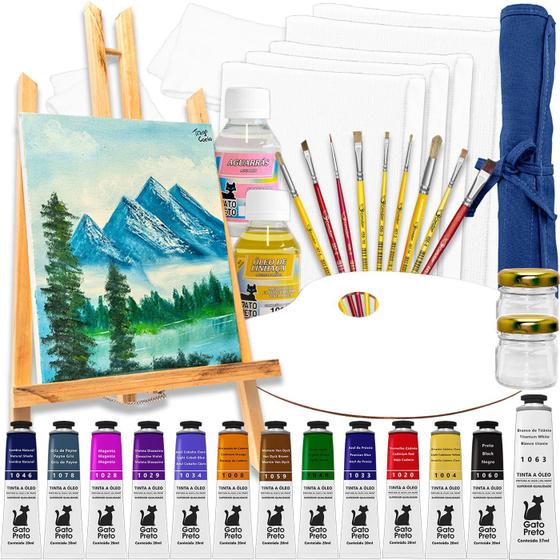 Super Kit Pintura Telas + Cavalete + Estojo Tinta Óleo Menor preço em Super Kit Pintura Telas + Cavalete + Estojo Tinta Óleo